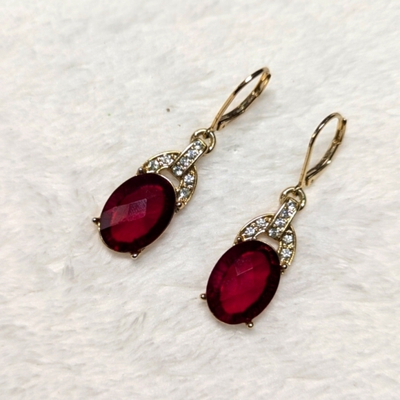 Vintage Goldtone,Red and Clear Rhinestone Pierced Earrings - Picture 7 of 7